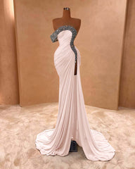 One Shoulder Sleeveless Long Split Prom Dress With Pleated Sequins