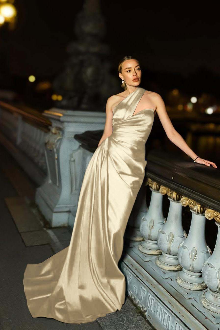 One Shoulder Sleeveless Mermaid Long Prom Dress With Ruffles Pleated
