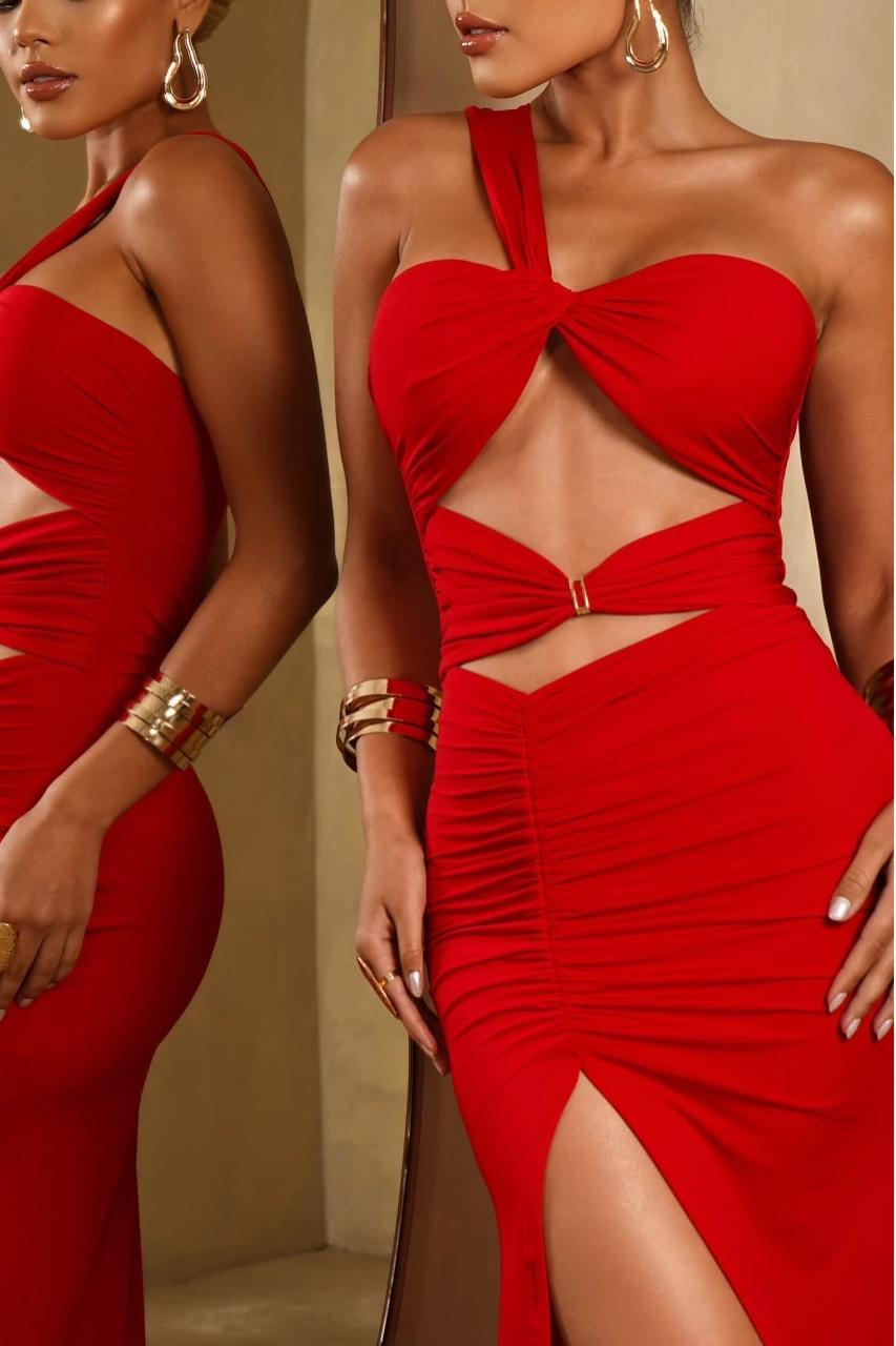 One Shoulder Sleeveless Sweetheart Split Long Prom Dress With Pleated