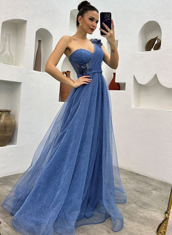 One Shoulder Tulle Prom Dress With Split Front-27dress