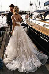 Open Back Appliques Wedding Dress Tulle Bridal Gowns-27dress