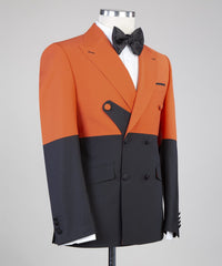 Orange And Black Newest Peaked Lapel Men Suits for Prom