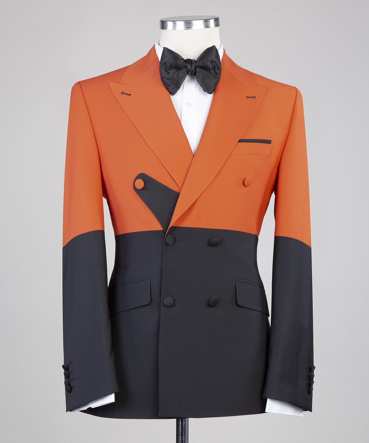 Orange And Black Newest Peaked Lapel Men Suits for Prom