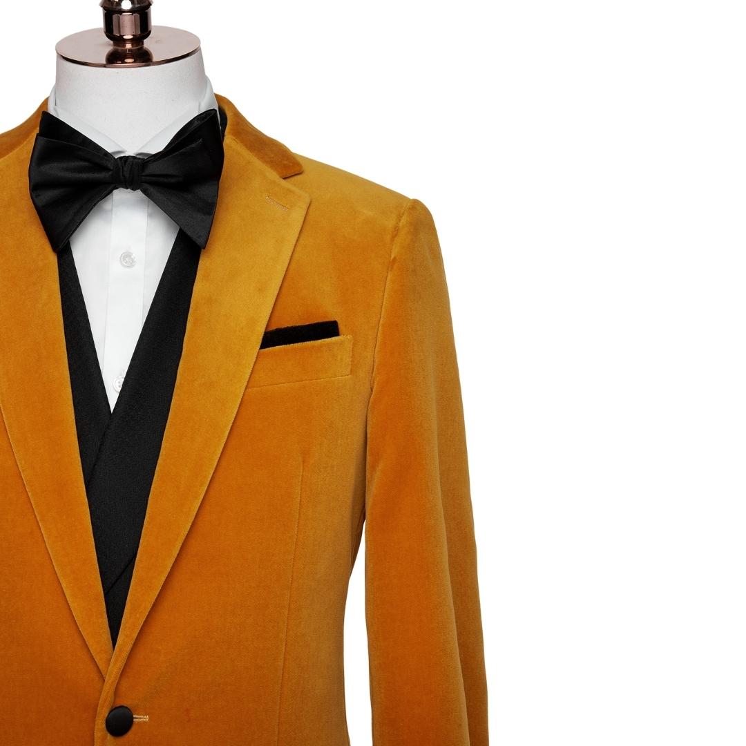 Orange Notched Lapel Two Pieces Simple Velvet Prom Suits