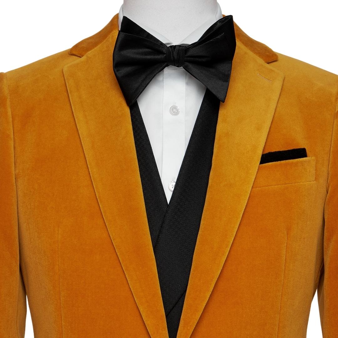 Orange Notched Lapel Two Pieces Simple Velvet Prom Suits