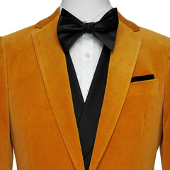 Orange Notched Lapel Two Pieces Simple Velvet Prom Suits