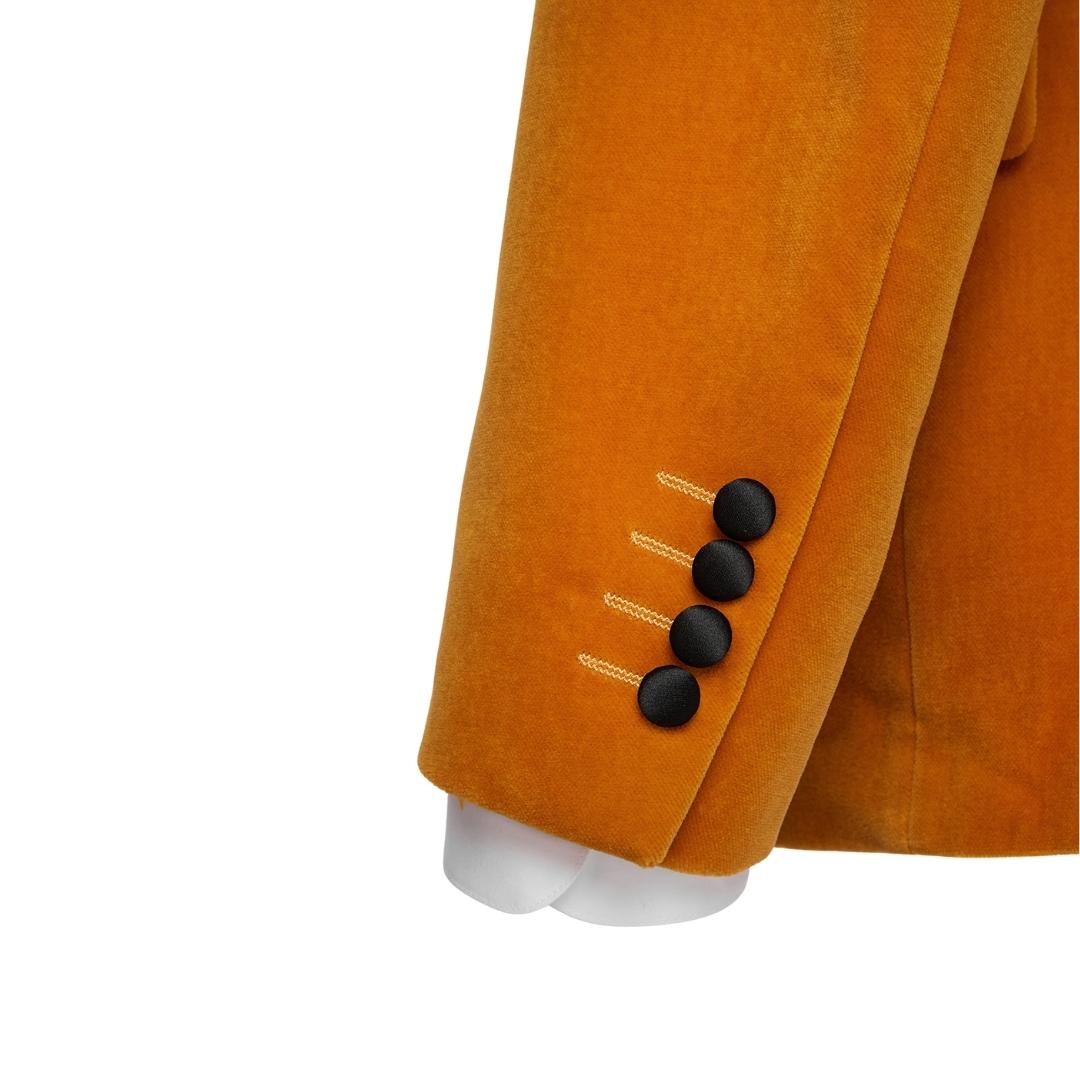 Orange Notched Lapel Two Pieces Simple Velvet Prom Suits