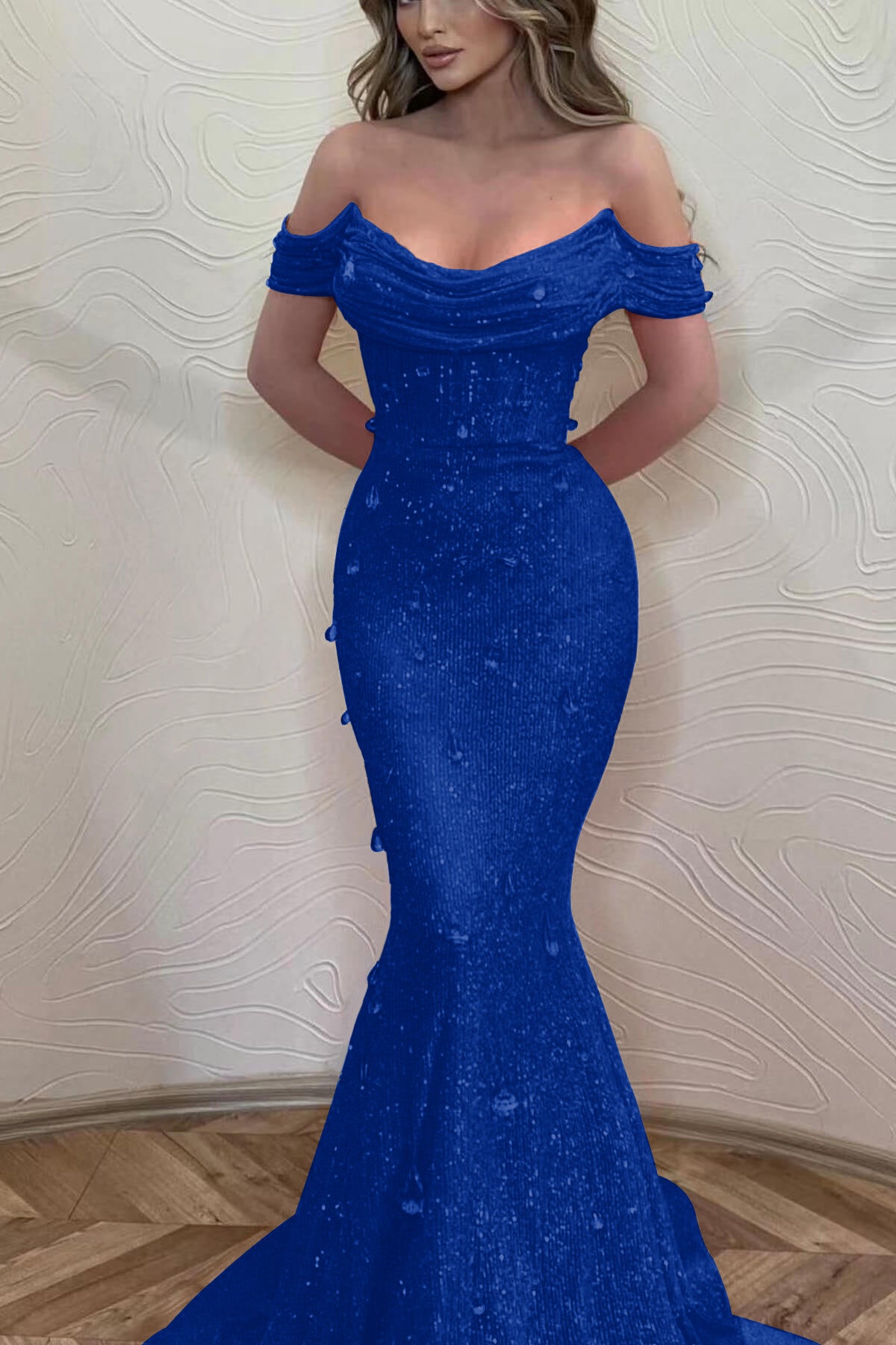 Orange Off the Shoulder Strapless Sleeveless Prom Dress With Sequins Mermaid