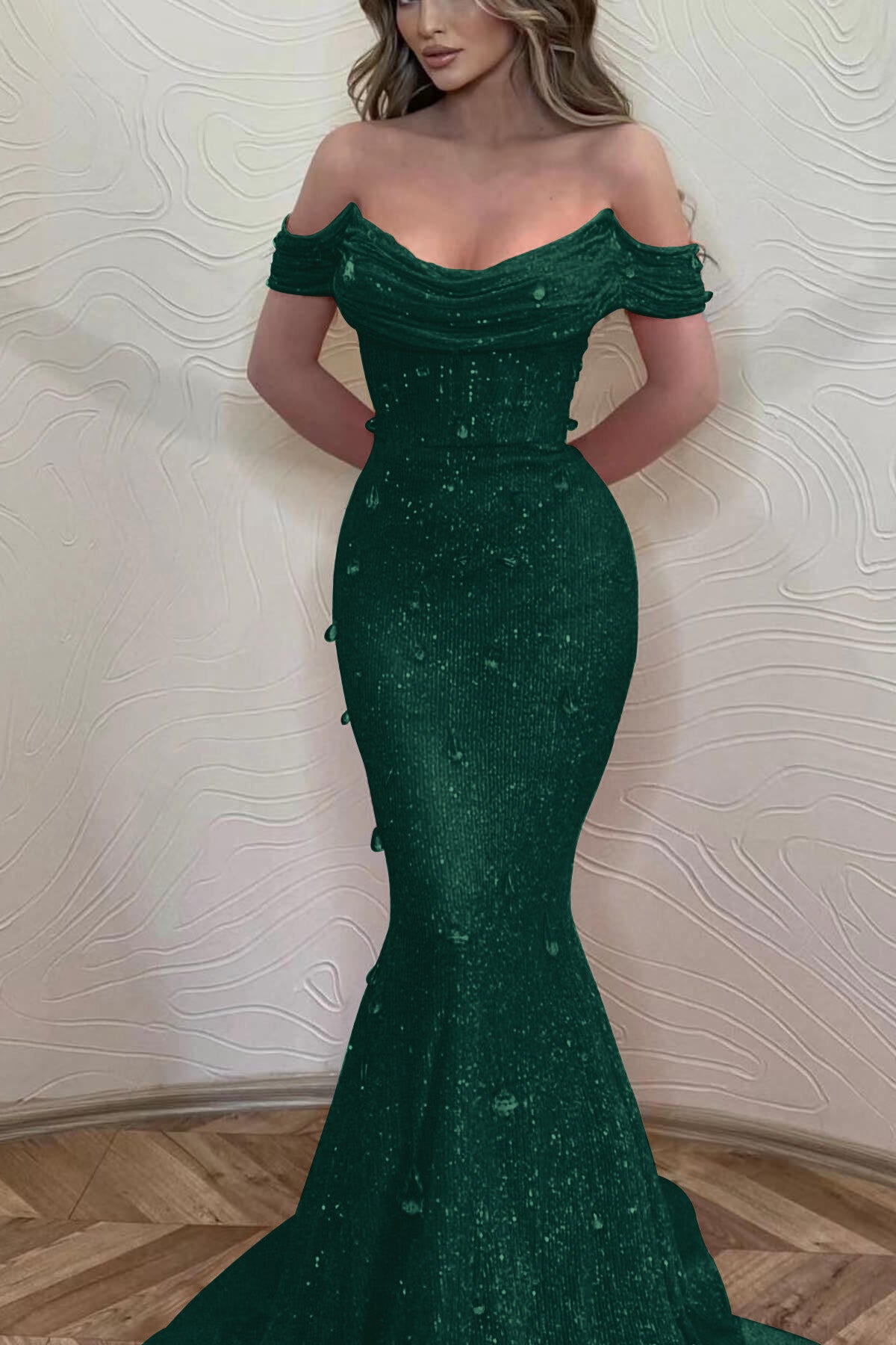 Orange Off the Shoulder Strapless Sleeveless Prom Dress With Sequins Mermaid