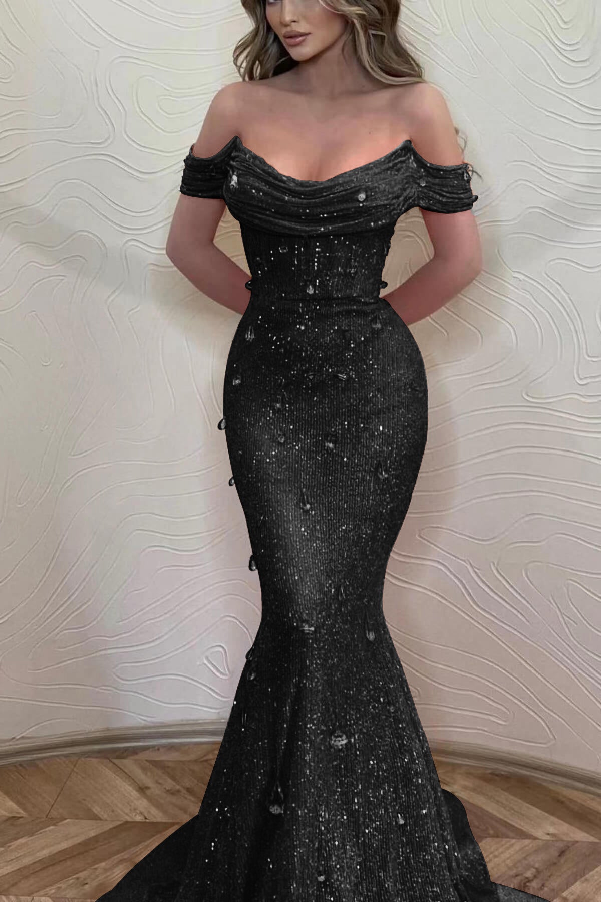 Orange Off the Shoulder Strapless Sleeveless Prom Dress With Sequins Mermaid