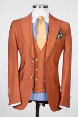 Orange Peaked Lapel Close Fitting Prom Men Suits