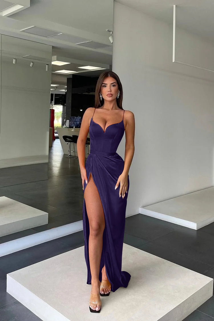 Orange Prom Dress Charmeuse Sleeveless Spaghetti Strap With Split