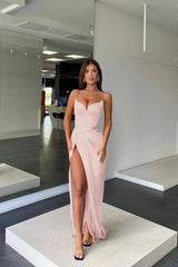 Orange Prom Dress Charmeuse Sleeveless Spaghetti Strap With Split