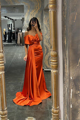 Orange Sweetheart Off the Shoulder Mermaid  Prom Dress With Ruffles