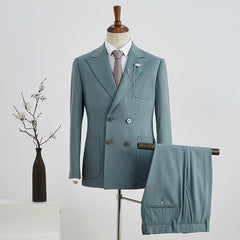 Peaked Lapel Double Breasted Business Suit For Men