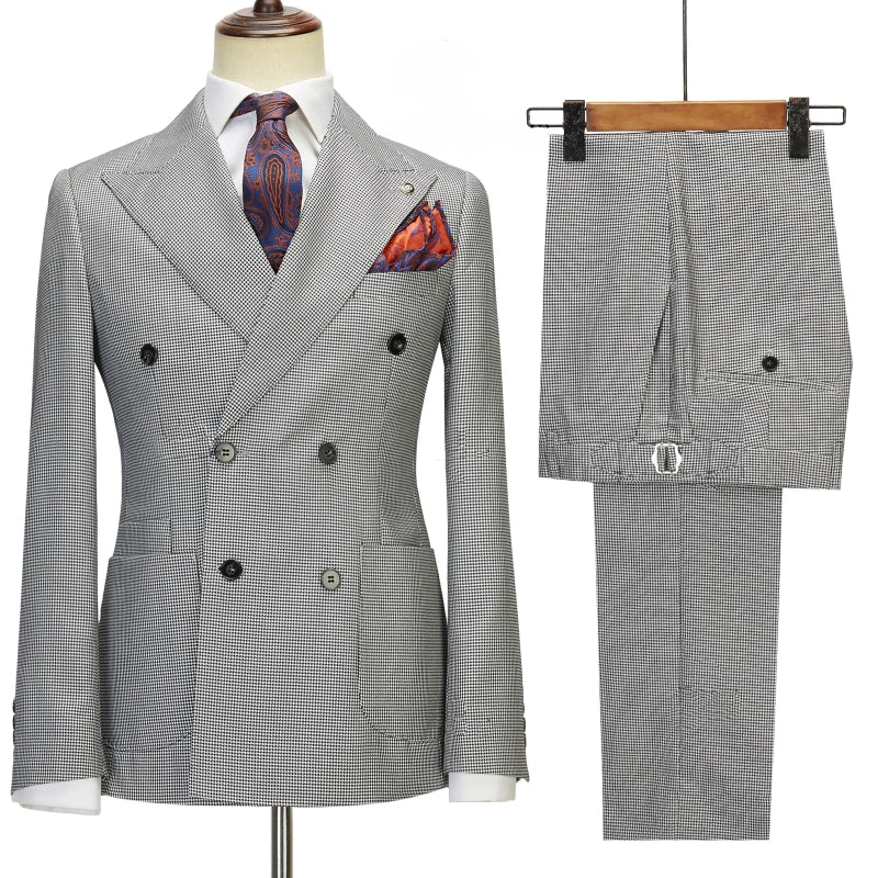 Peaked Lapel Double Breasted Plaid Prom Suits