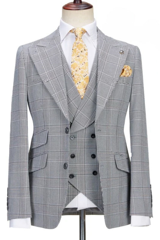 Peaked Lapel Three Pieces Plaid Business Suits