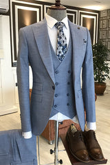 Peaked Lapel Three Pieces Slim Suits For Business