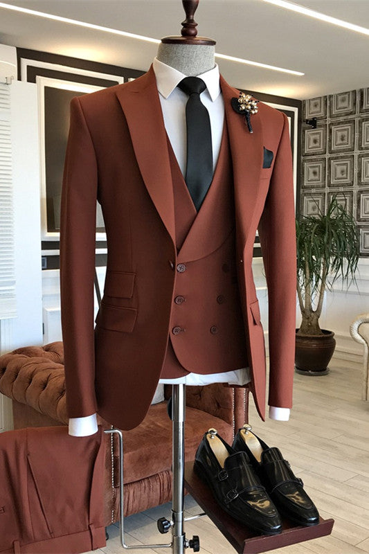 Peaked Lapel Three Pieces Stylish Men Suits For Prom
