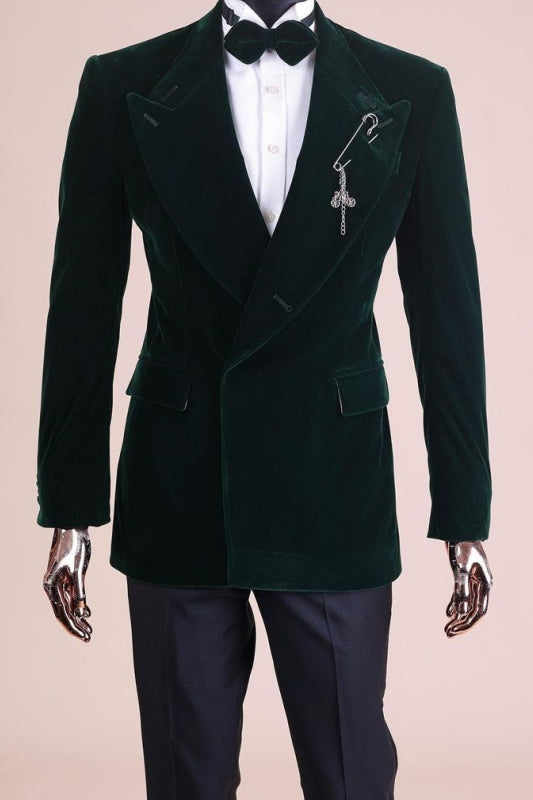 Peaked Lapel Two Pieces Velvet Prom Suits