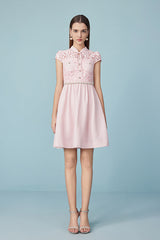 27Dress Pink Cap Sleeves Lace Short Dresses with Sash