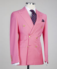 Fashion Double Breasted Peaked Lapel Men Pink Prom Suits