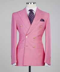 Fashion Double Breasted Peaked Lapel Men Pink Prom Suits