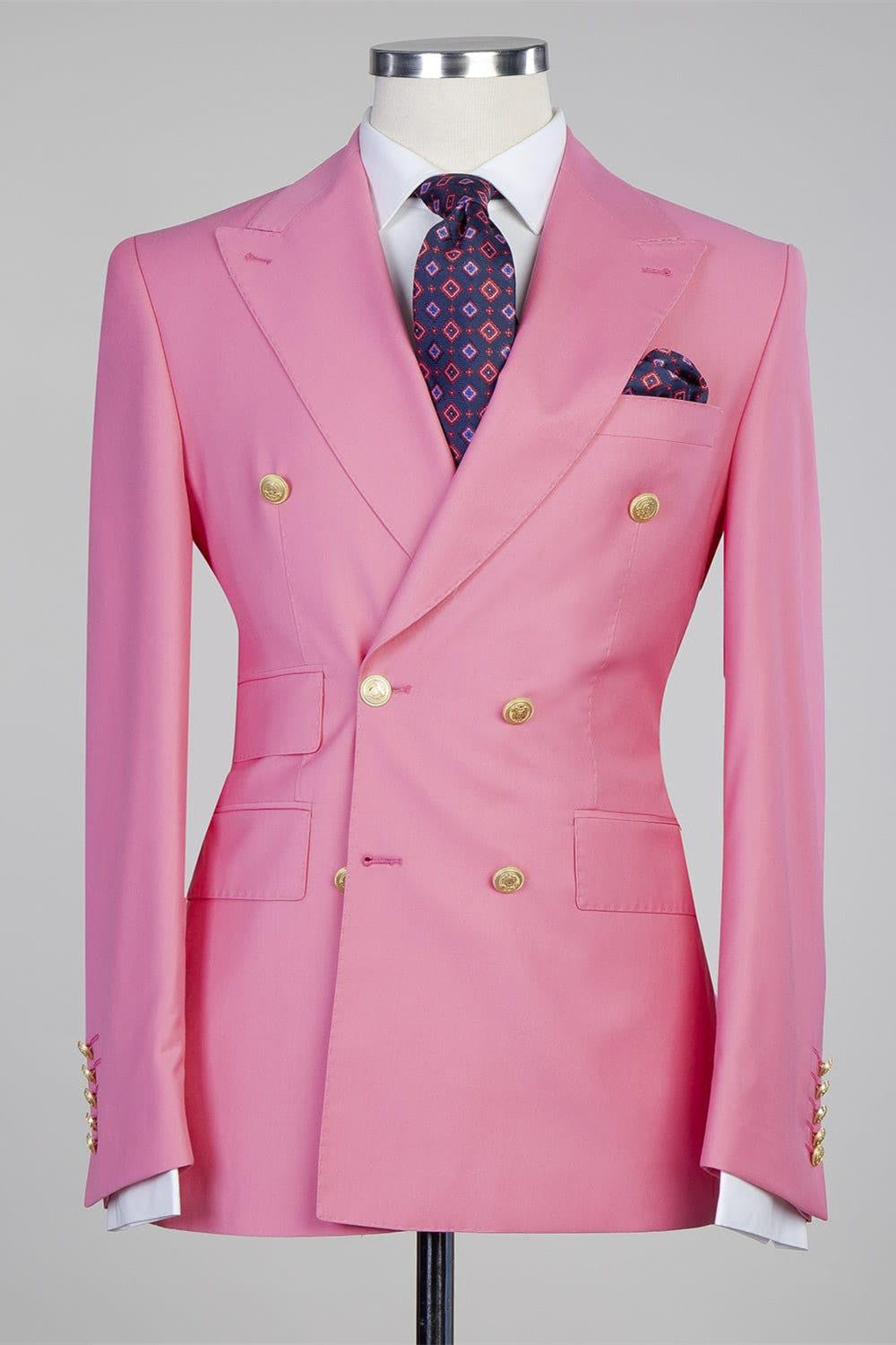 Fashion Double Breasted Peaked Lapel Men Pink Prom Suits