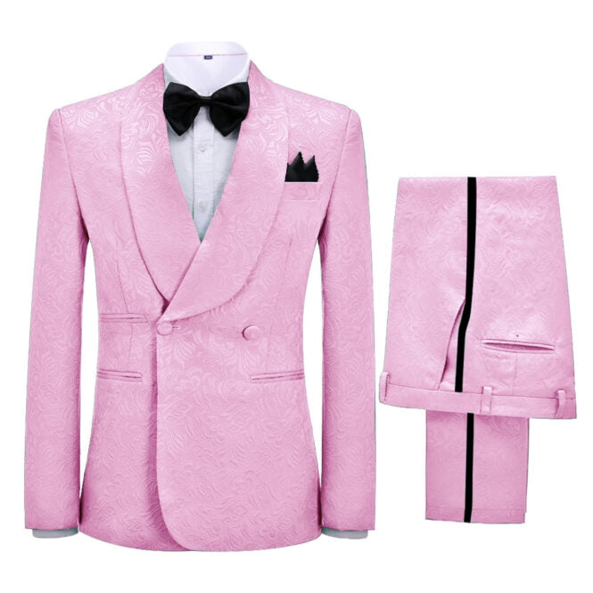 Jacquard Shawl Lapel Double Breasted Pink Prom Suits