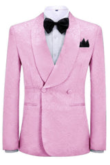 Jacquard Shawl Lapel Double Breasted Pink Prom Suits