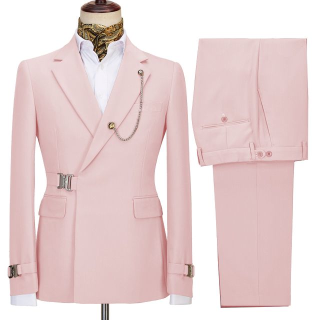 Pink Notched Lapel Special Button Two Pieces Business Men Suits
