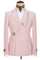 Pink Notched Lapel Special Button Two Pieces Business Men Suits
