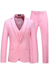 Notched Lapel Three Pieces Pink Prom Suits