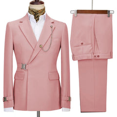Pink One Button Close Fitting Notched Lapel Prom Men Suits
