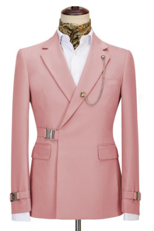 Pink One Button Close Fitting Notched Lapel Prom Men Suits