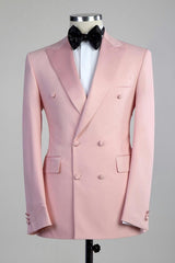 Peaked Lapel Double Breasted Close Fitting Pink Prom Suits