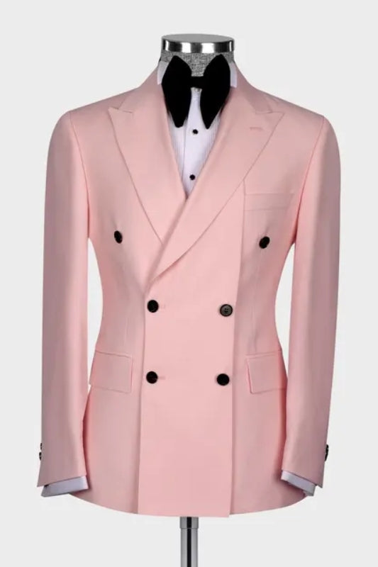 Peaked Lapel Double Breasted Fancy Pink Prom Suits