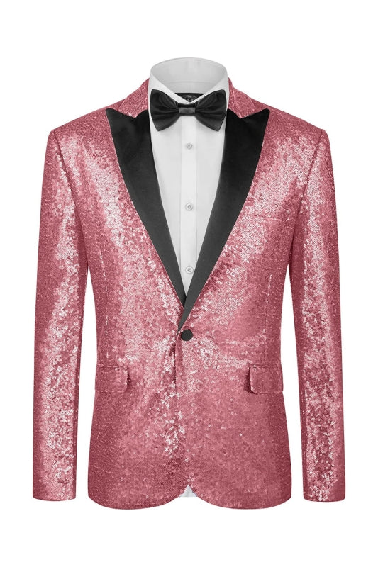 Sequins Peaked Lapel Pink Prom Suits For Men