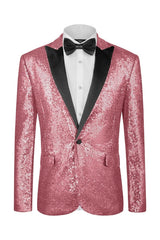 Sequins Peaked Lapel Pink Prom Suits For Men