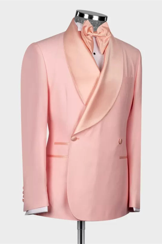 Shawl Lapel Double Breasted Pink Wedding Suits