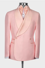 Shawl Lapel Double Breasted Pink Wedding Suits