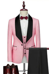 Pink Shawl Lapel Three Pieces Slim Suits For Wedding