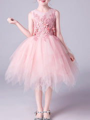 Pink Short A-Line Tulle Jewel Neck Pageant Flower Girl Dresses-27dress