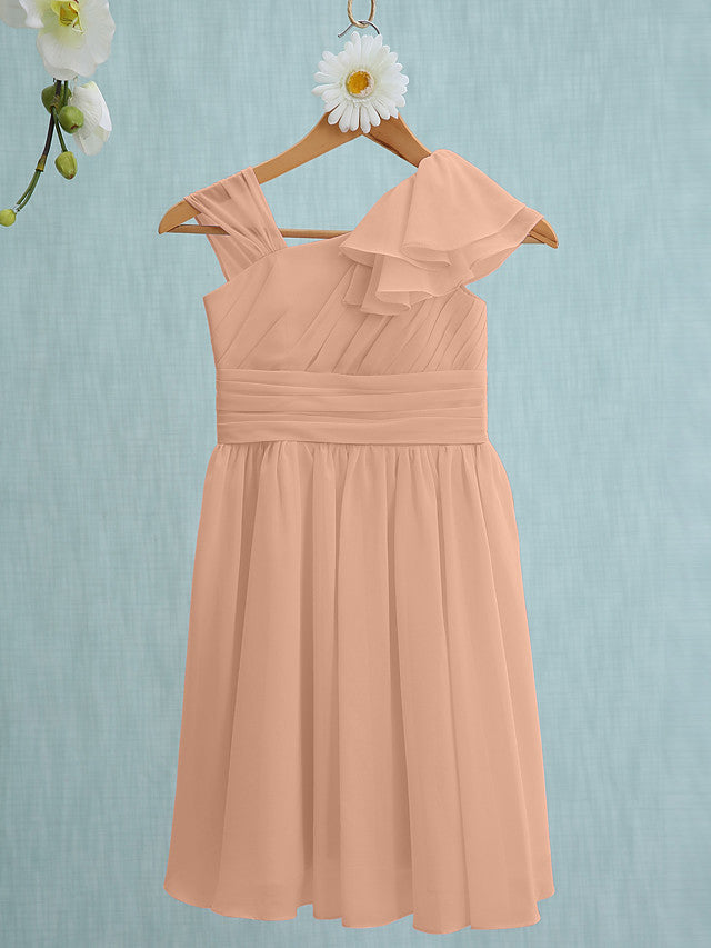 Pink Short Sheath Straps Flower Girl Dresses Chiffon Junior Bridesmaid Dress-27dress
