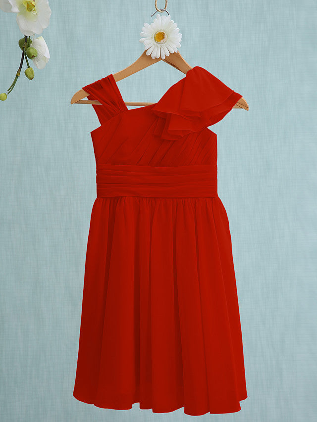 Pink Short Sheath Straps Flower Girl Dresses Chiffon Junior Bridesmaid Dress-27dress