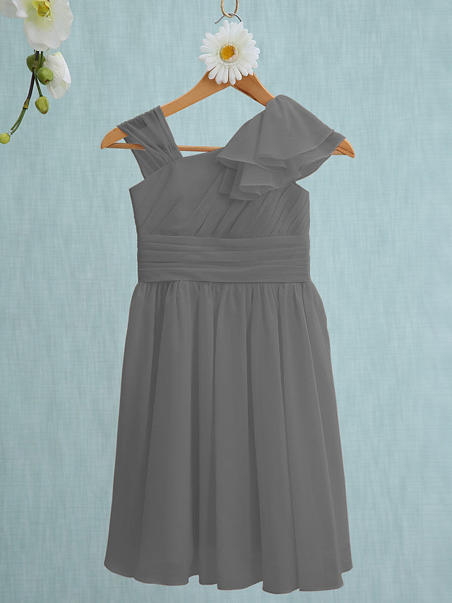 Pink Short Sheath Straps Flower Girl Dresses Chiffon Junior Bridesmaid Dress-27dress