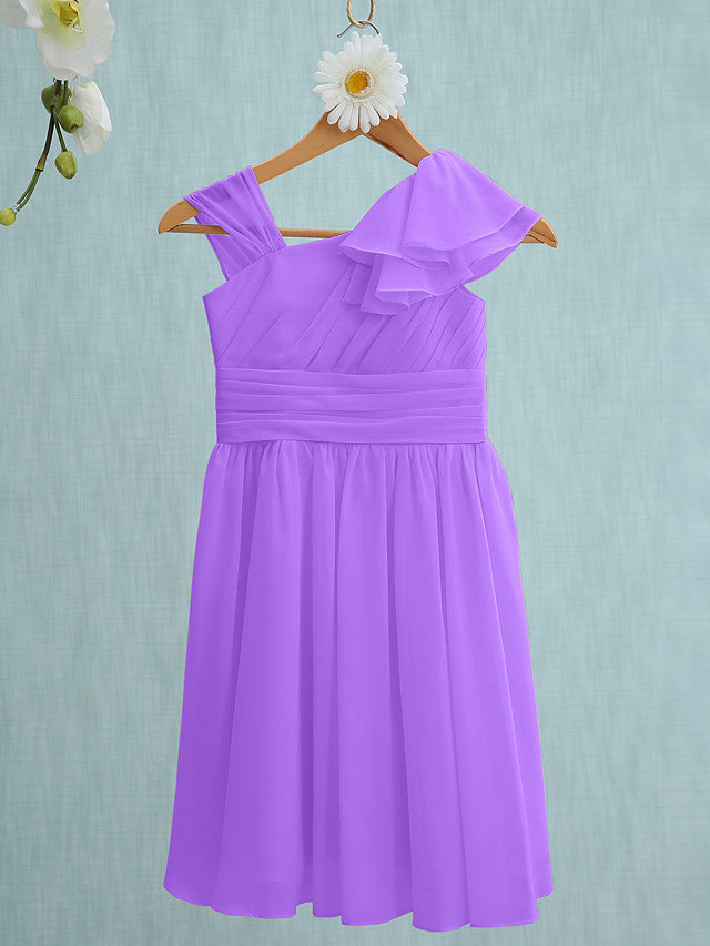 Pink Short Sheath Straps Flower Girl Dresses Chiffon Junior Bridesmaid Dress-27dress