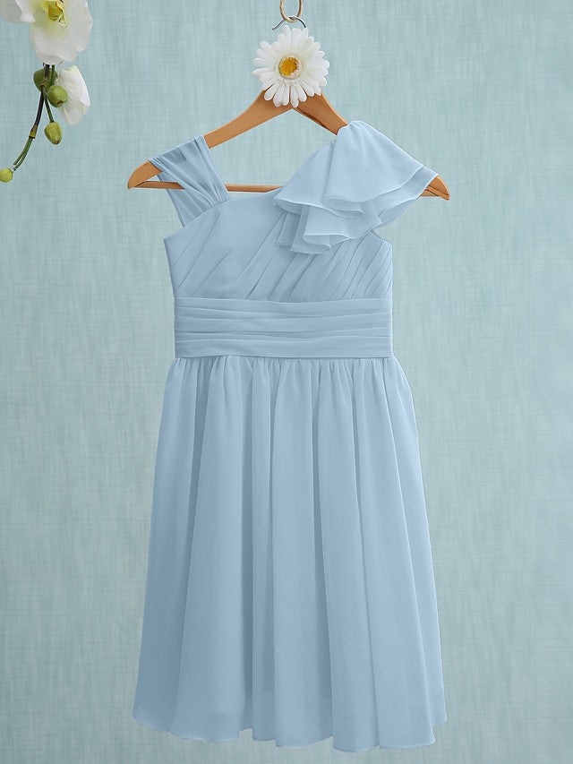 Pink Short Sheath Straps Flower Girl Dresses Chiffon Junior Bridesmaid Dress-27dress