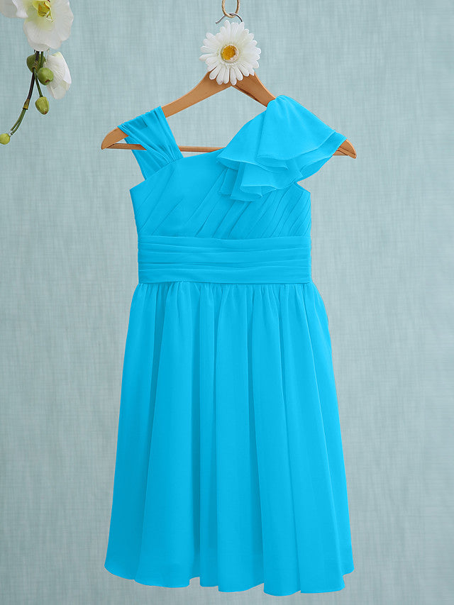 Pink Short Sheath Straps Flower Girl Dresses Chiffon Junior Bridesmaid Dress-27dress