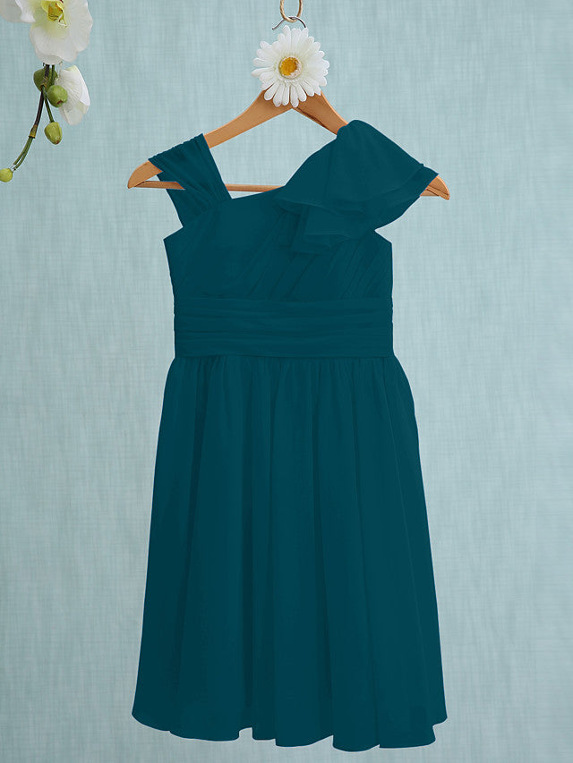 Pink Short Sheath Straps Flower Girl Dresses Chiffon Junior Bridesmaid Dress-27dress